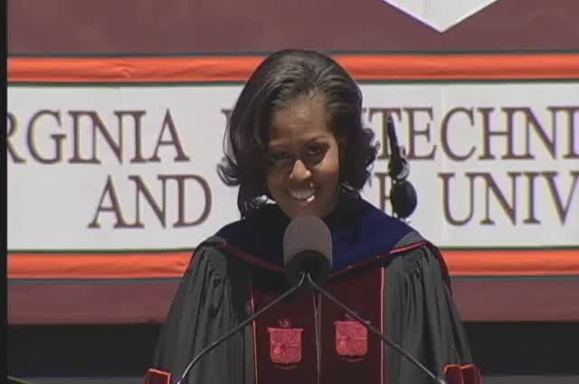 First Lady Michelle Obama speaks at the 2012 Virginia Tech Spring Graduate Commencement ceremony
